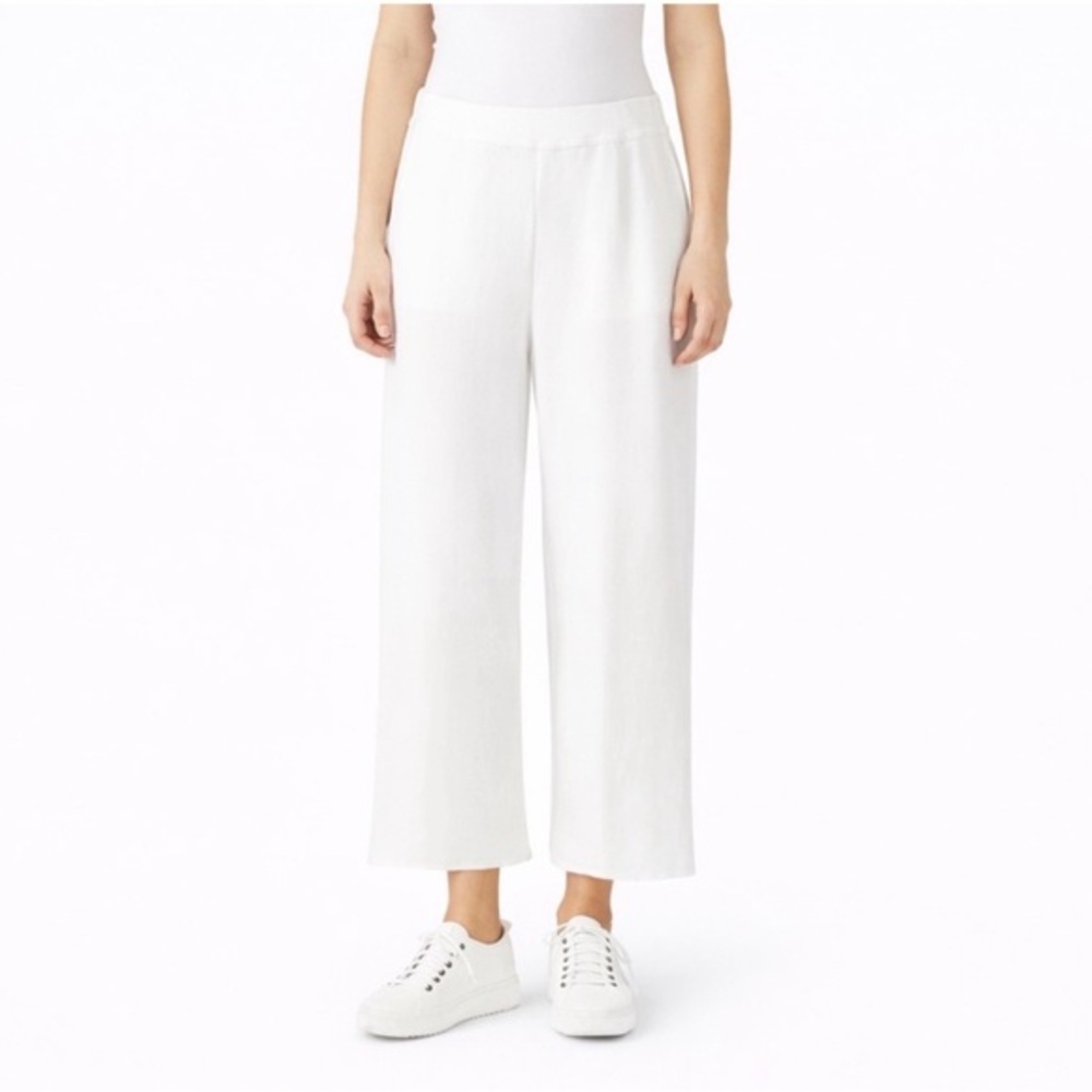 Eileen Fisher Organic Cotton French Terry Straight Pant Cropped Pull On White S